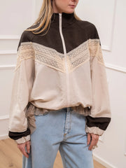 Bomber misto lino moka, mastice banda crochet - Tensione In