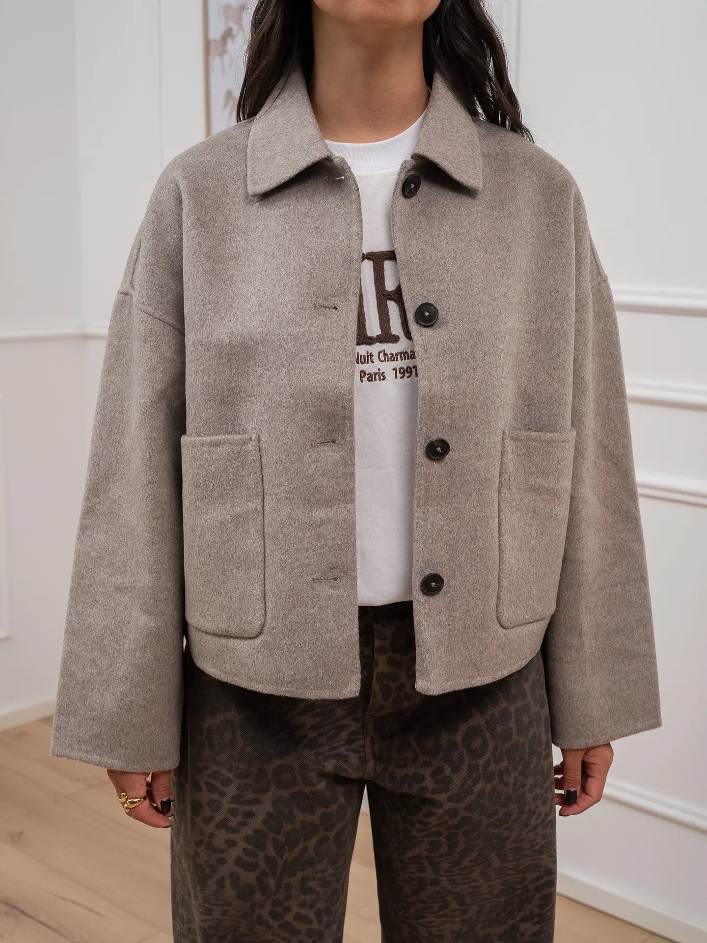 Giacca crop tortora misto lana - JJXX