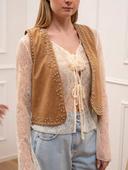 Gilet crop in suede camel con borchie - HaveOne
