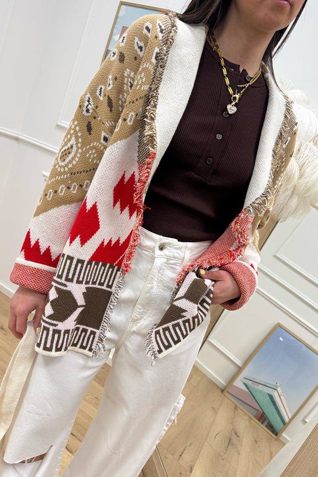 Cardigan etnico nocciola, moro e rosso - HaveOne
