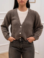 Cardigan fango tre bottoni gioiello - HaveOne