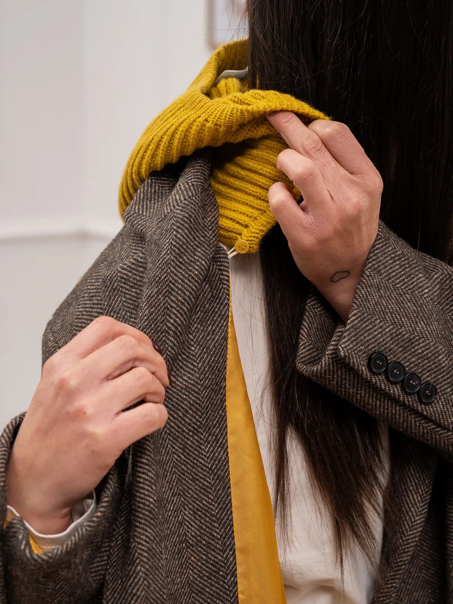 Giacca cappotto cappuccio senape in misto lana - Vicolo