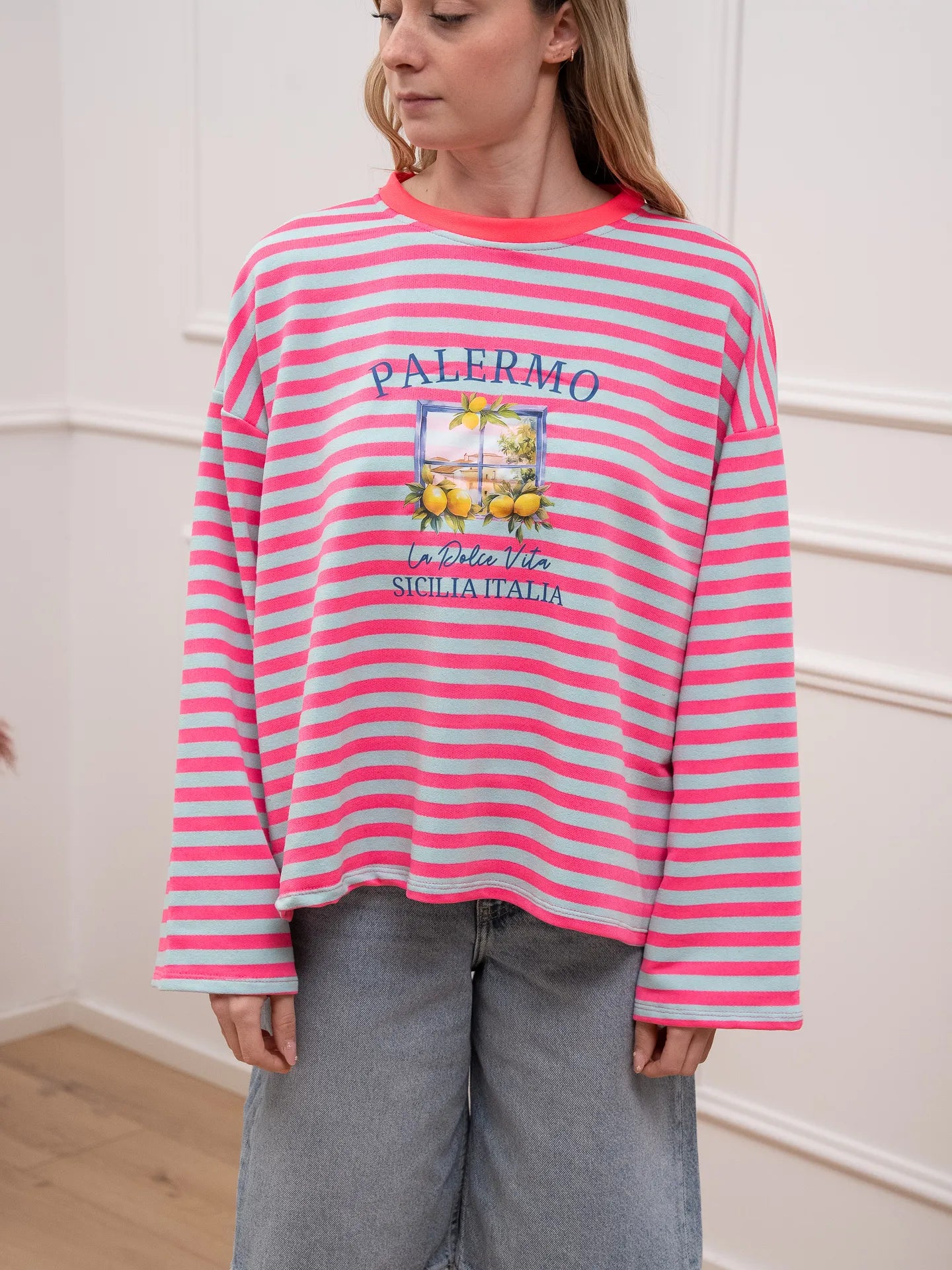 T shirt menta e fucsia Palermo a manica lunga - Crispy