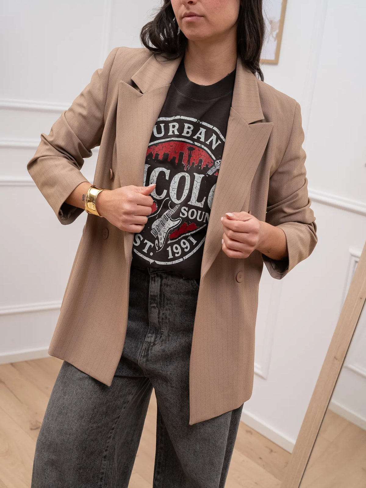 Giacca gessata lurex camel - Dixie