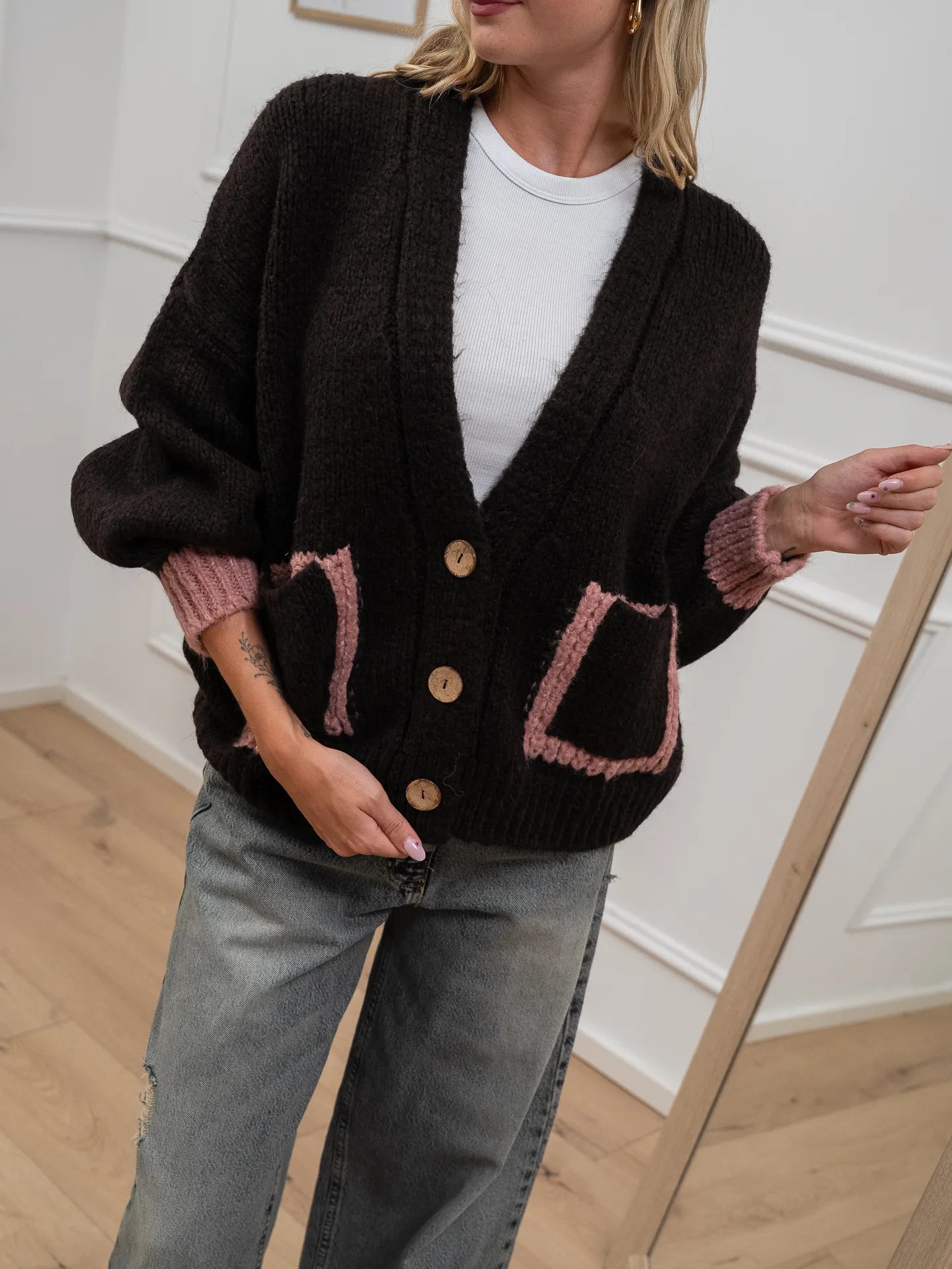 Cardigan moro con tasche rosa - HaveOne