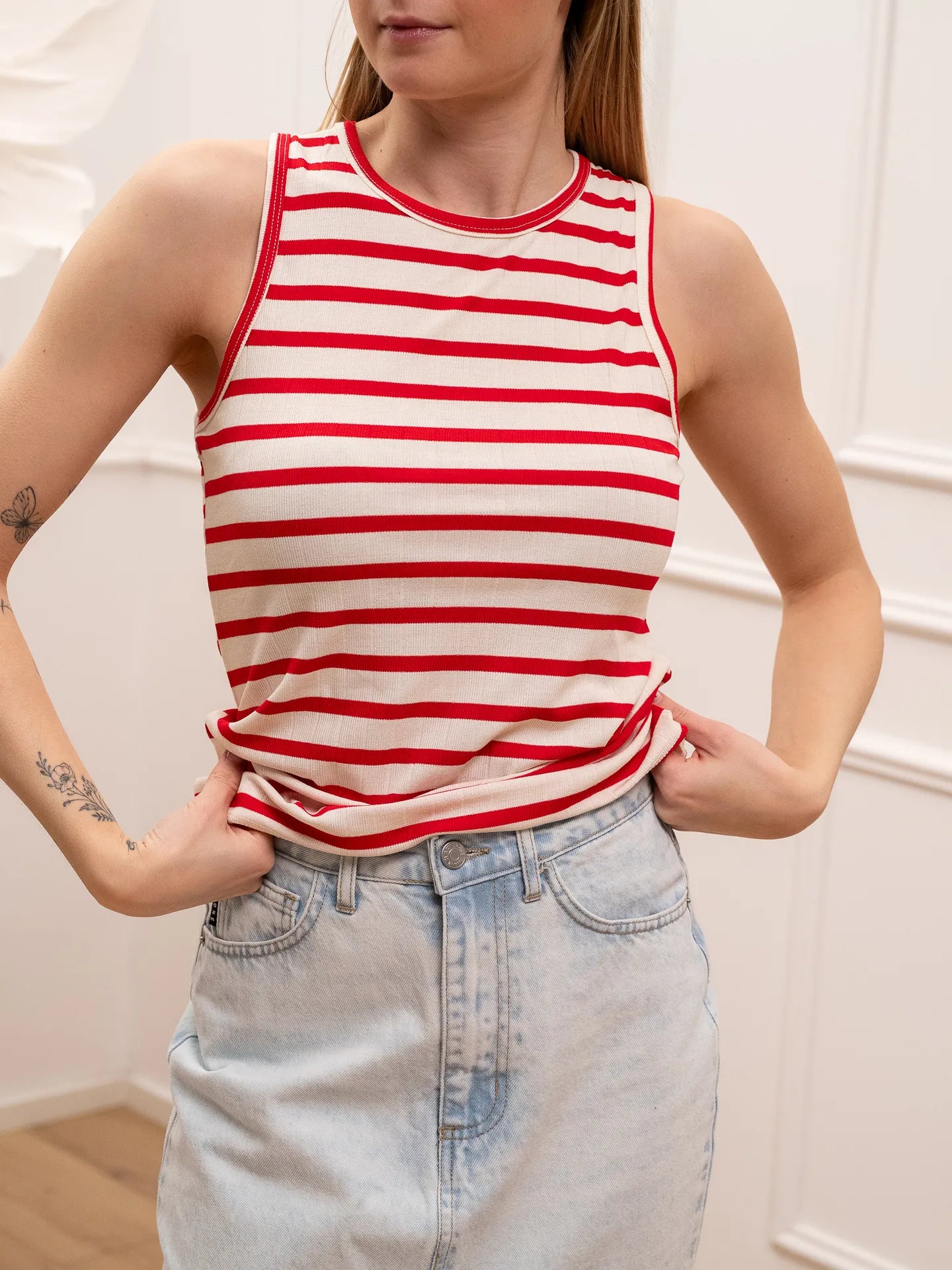 Canotta vogatore rigata panna e rosso - HaveOne