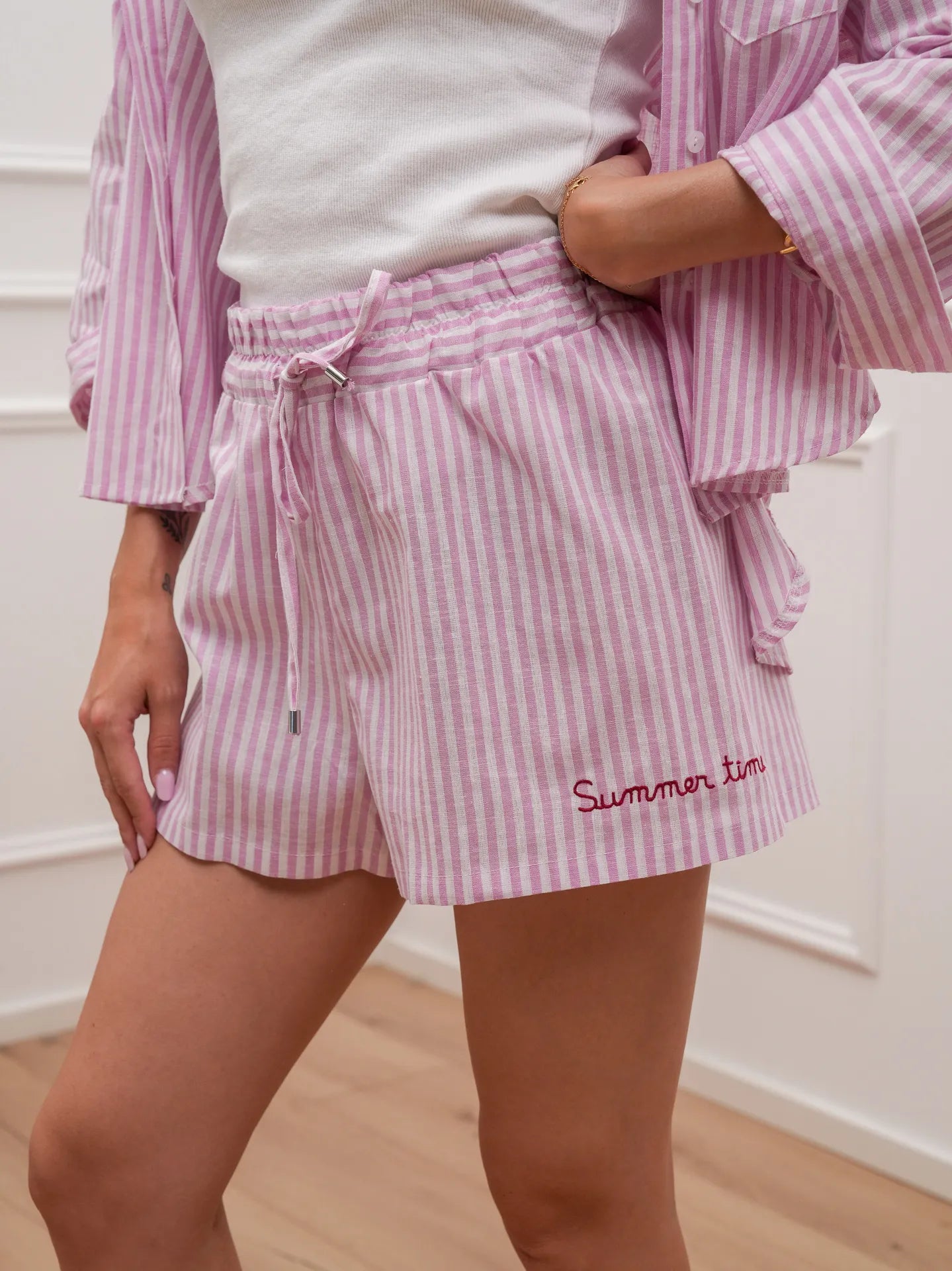 Shorts Summer Time gessati rosa misto lino - Tensione In