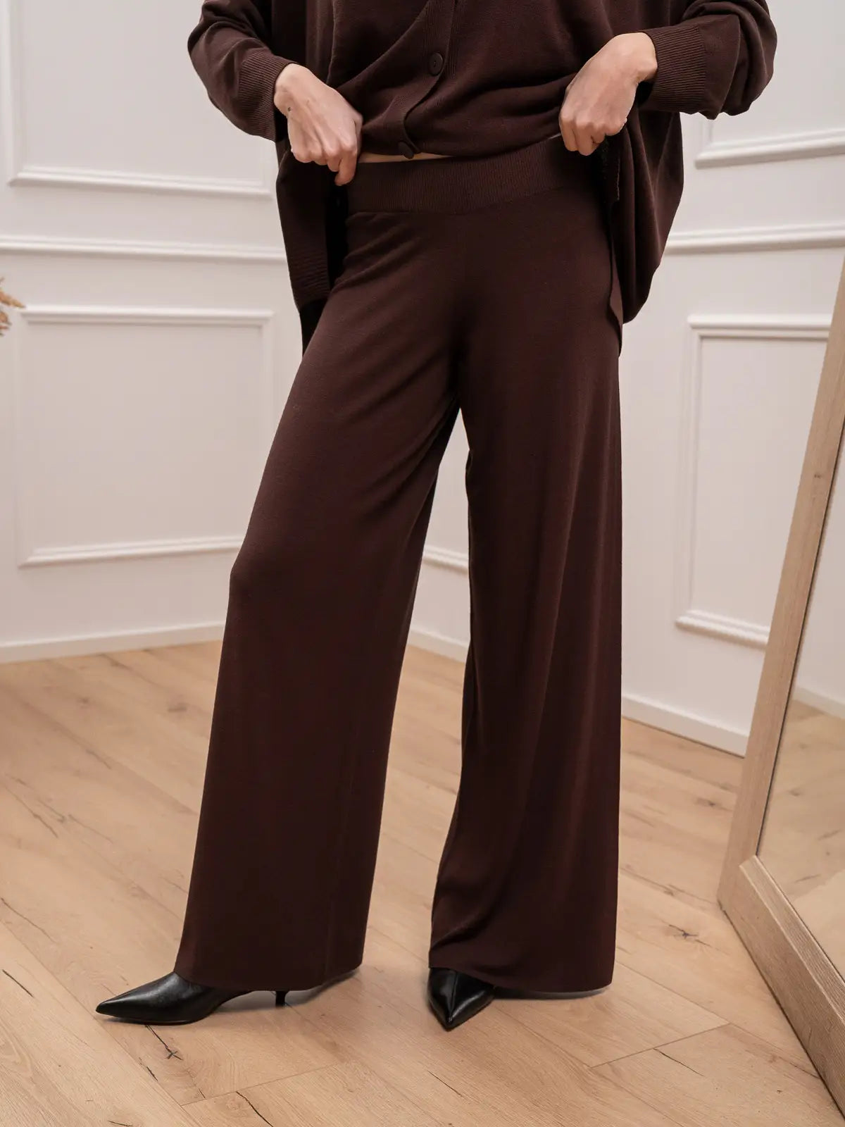 Pantaloni cioccolato gamba ampia con molla in vita - Kontatto