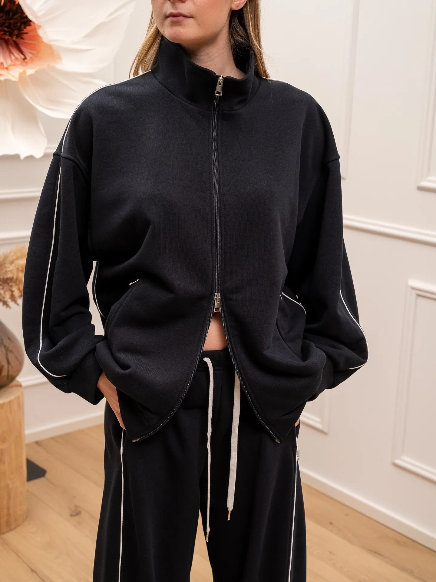 Felpa Frankie blu riga bianca con zip - Vicolo