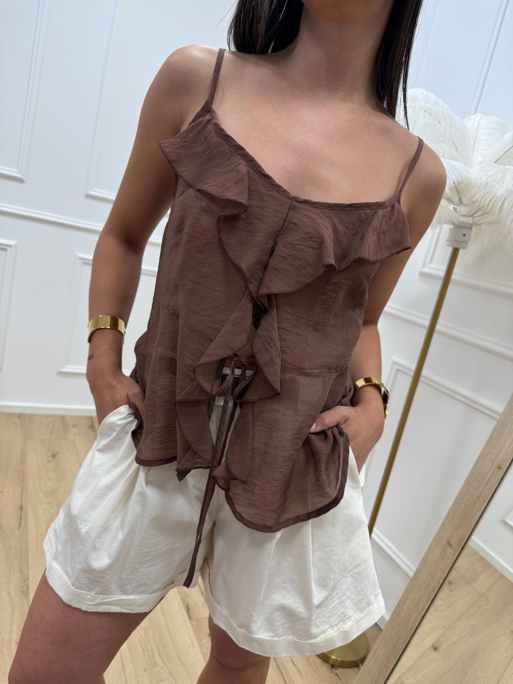 Top cioccolato in lyocell con laccetti e rouches - HaveOne