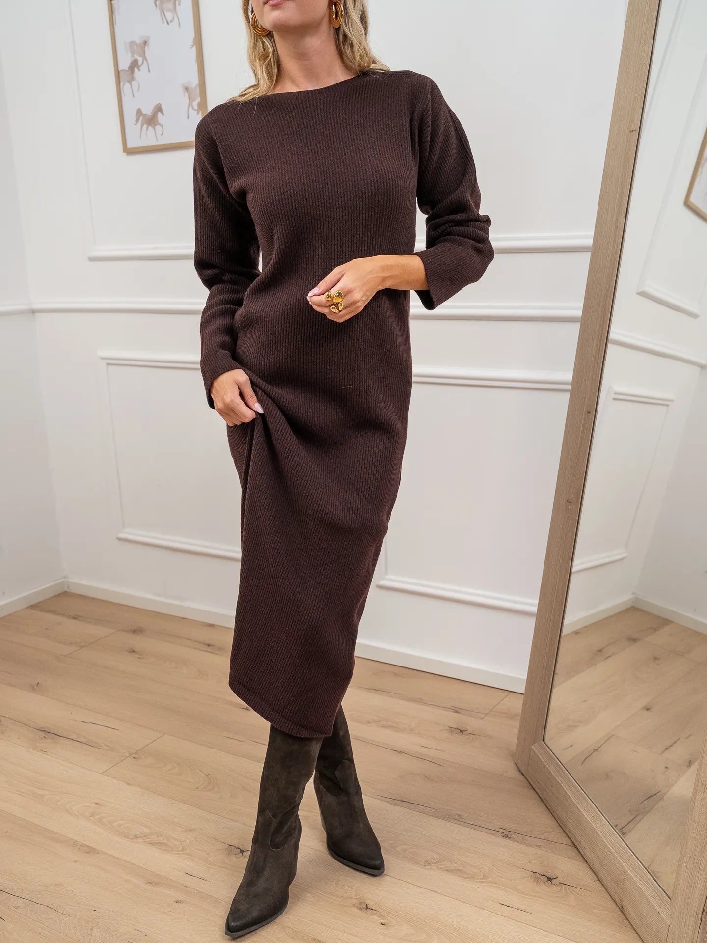 Vestito lungo a coste mogano misto lana - Kontatto