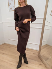 Vestito lungo a coste mogano misto lana - Kontatto