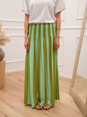 Gonna maxi riga acqua e olio punto smock in vita - Tensione In