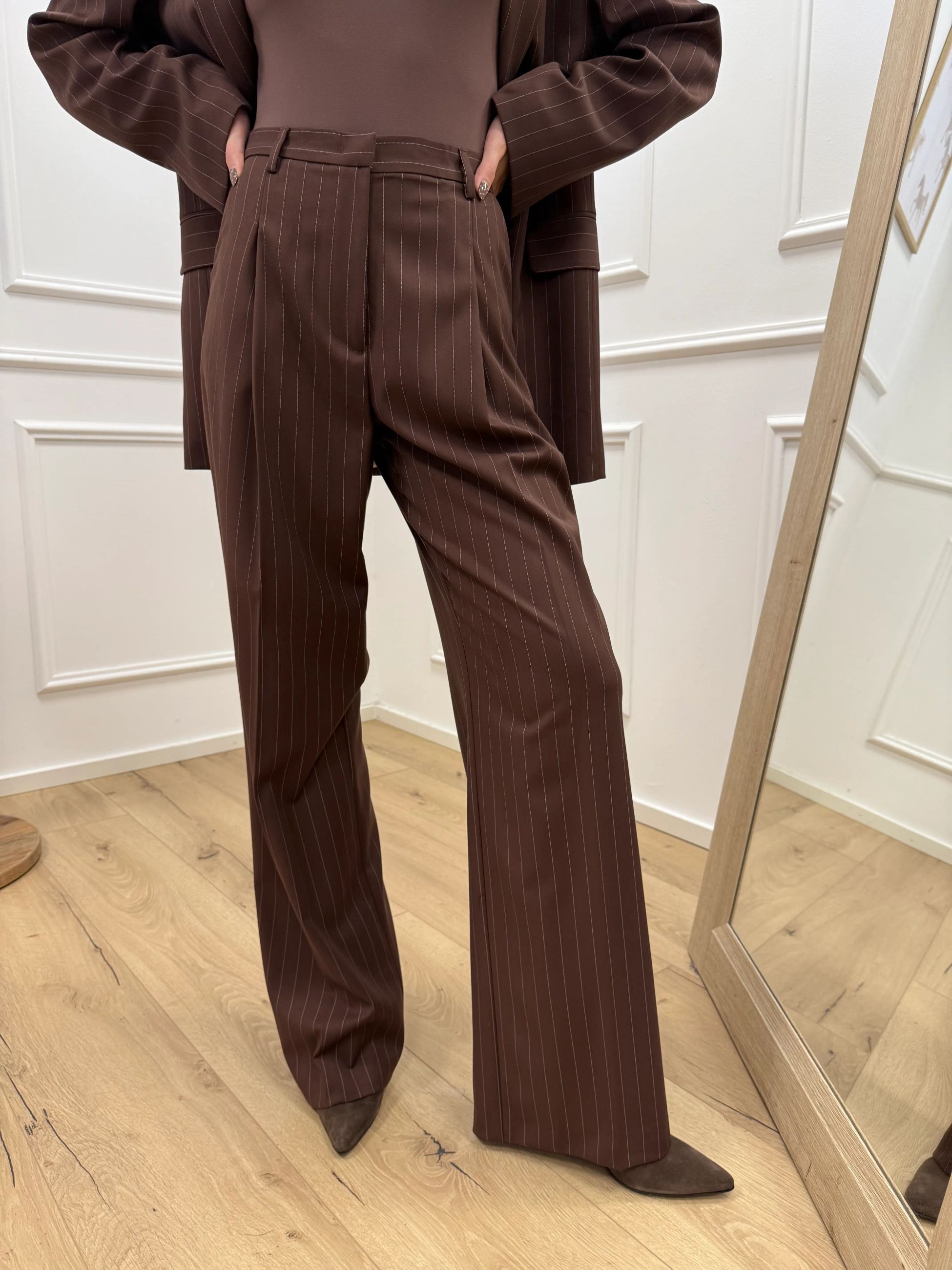 Pantaloni flare gessati cioccolato - Silence Limited