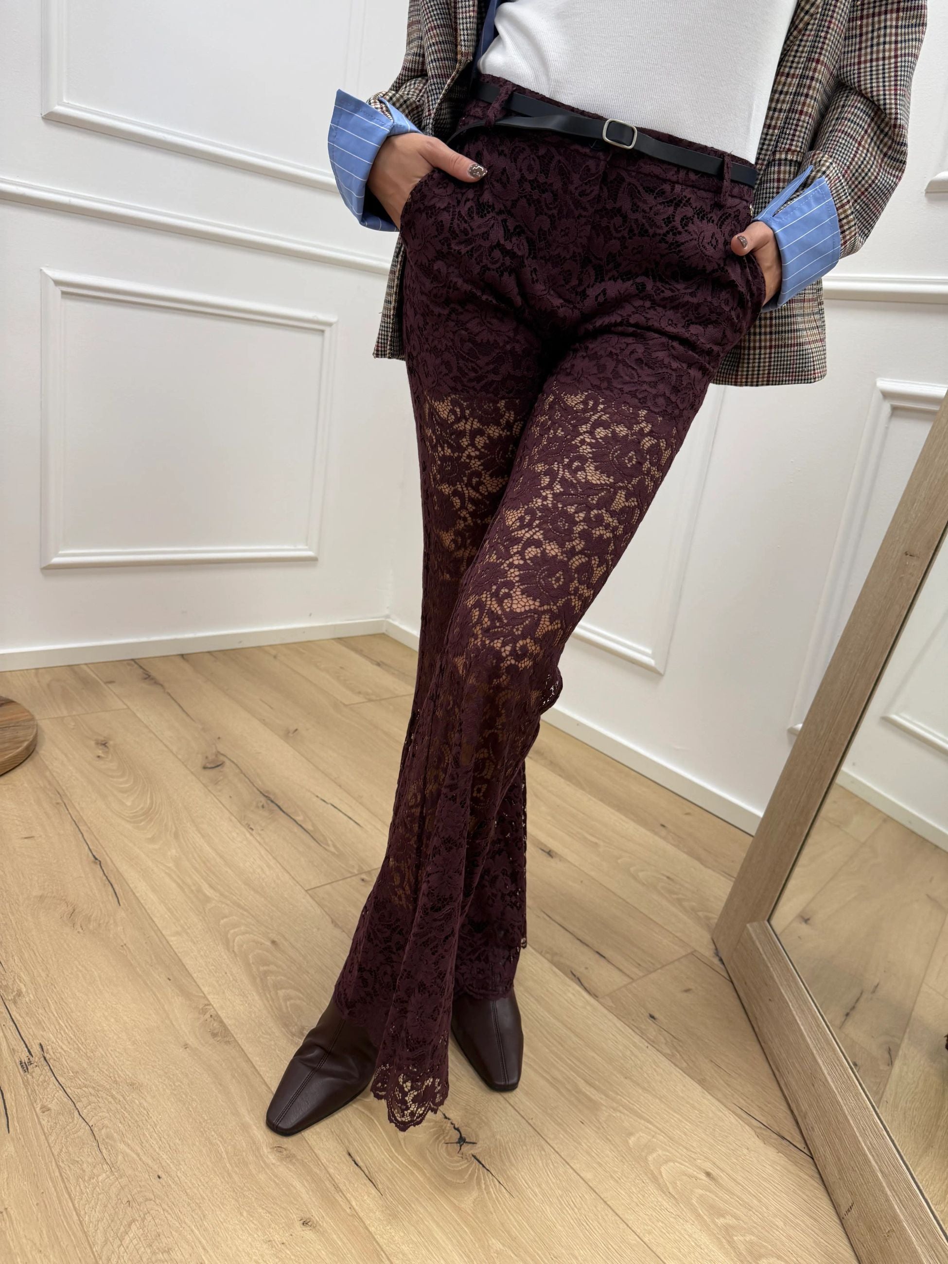 Pantaloni in pizzo vino a zampa - Philia Loft