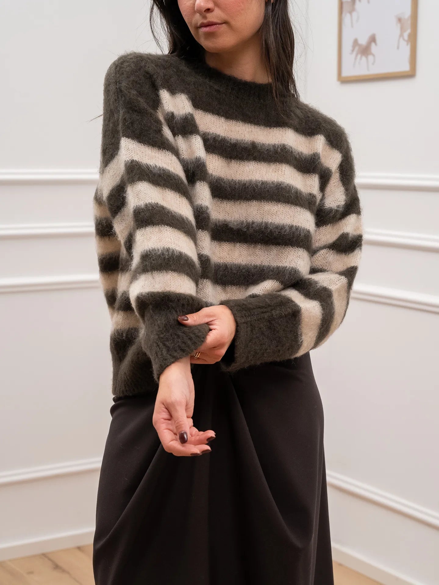 Maglia a righe moro e beige misto mohair - Kontatto