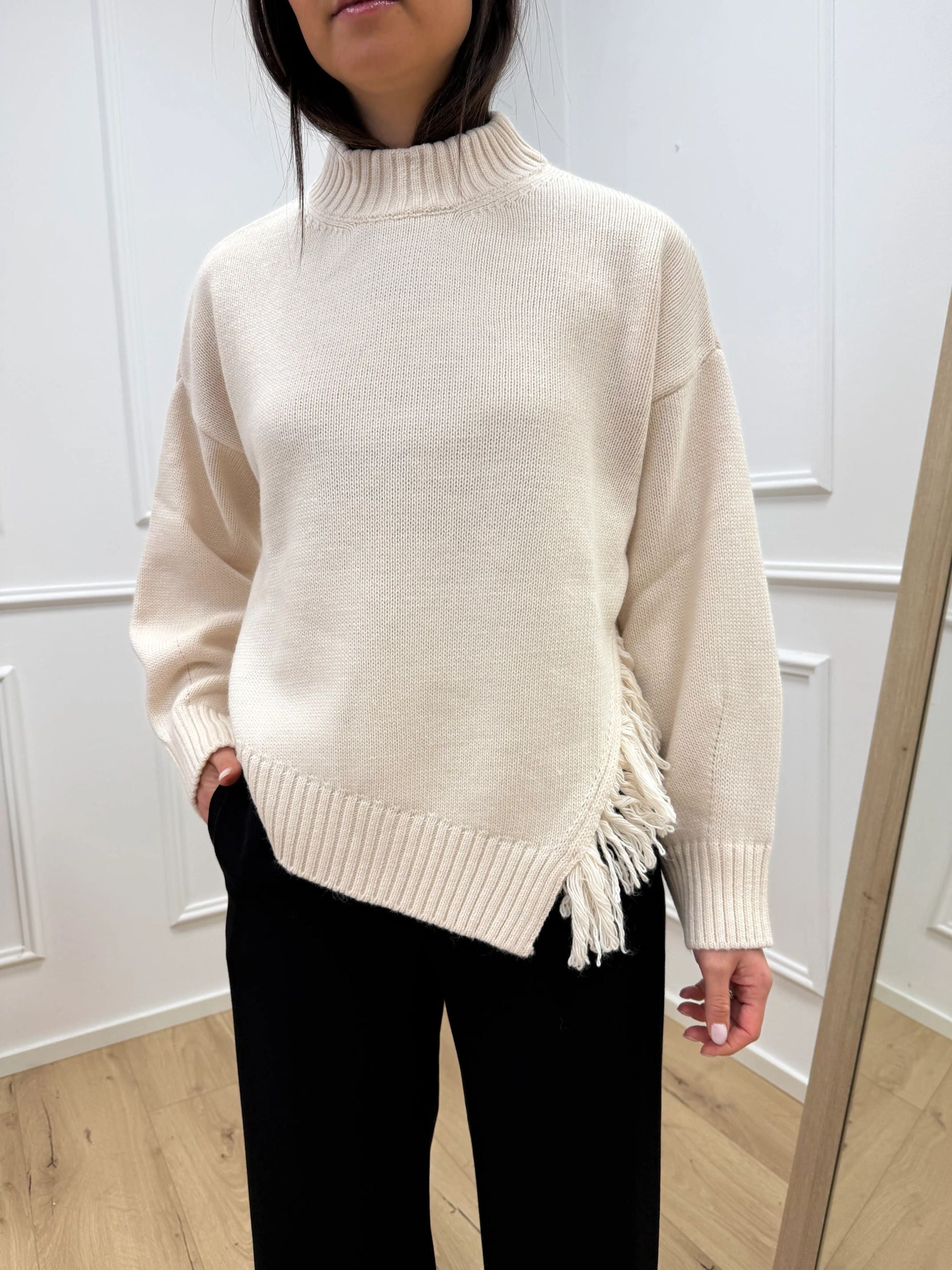 Maglia panna con frange laterali - HaveOne