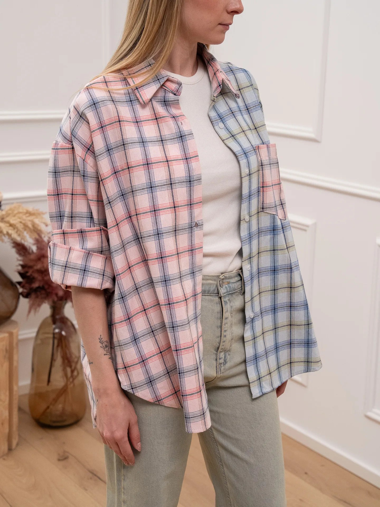 Camicia pic nic check celeste e rosa - Crispy