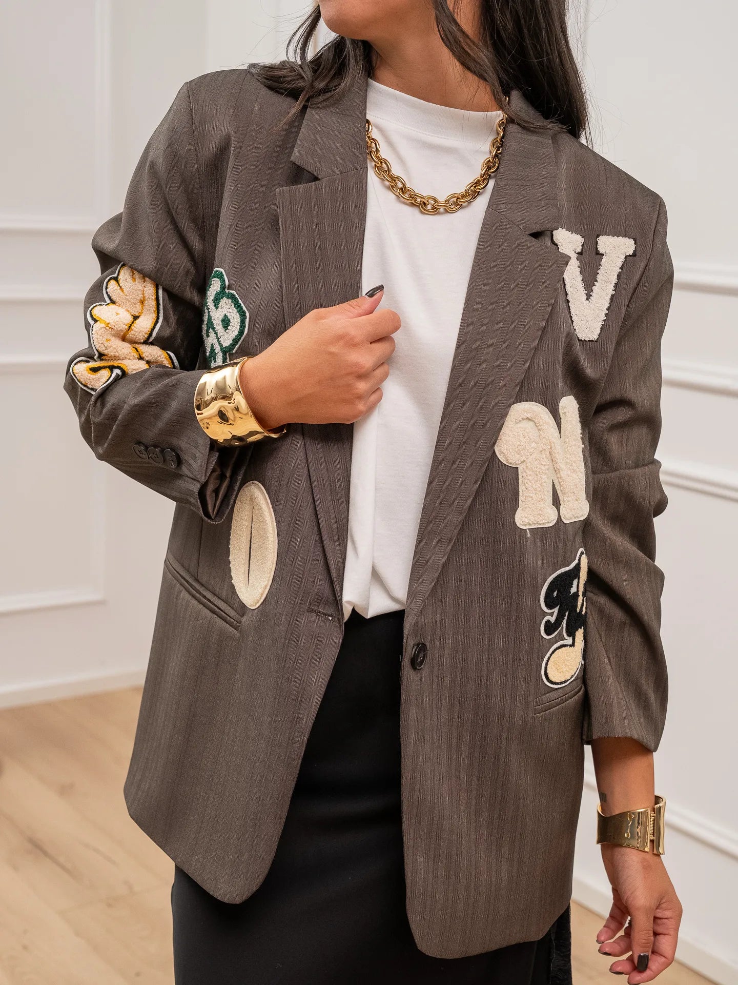 Giacca gessata moro con patch - Vicolo