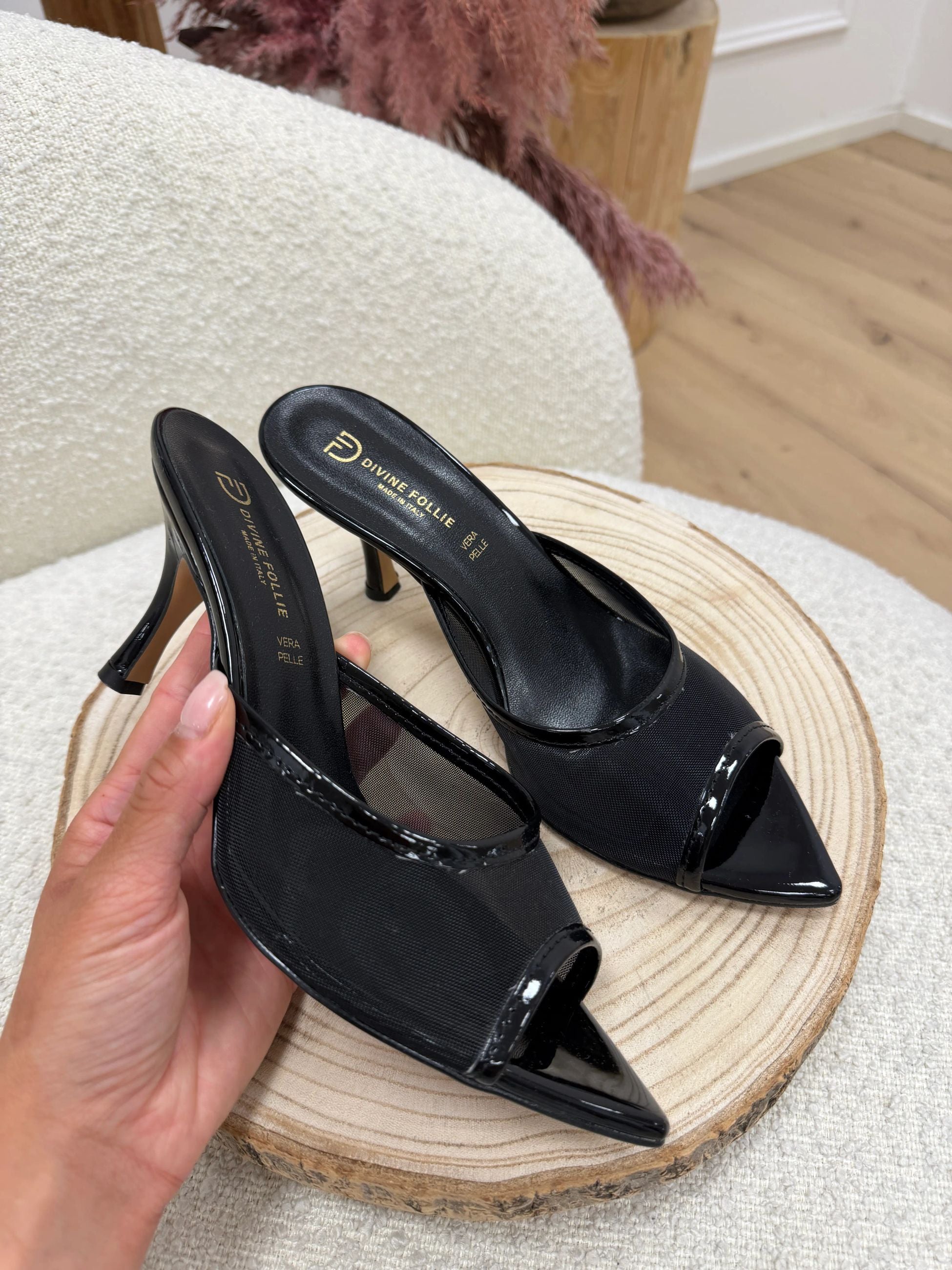 Décolleté sabot “Luna” in mesh nere - Divine Follie