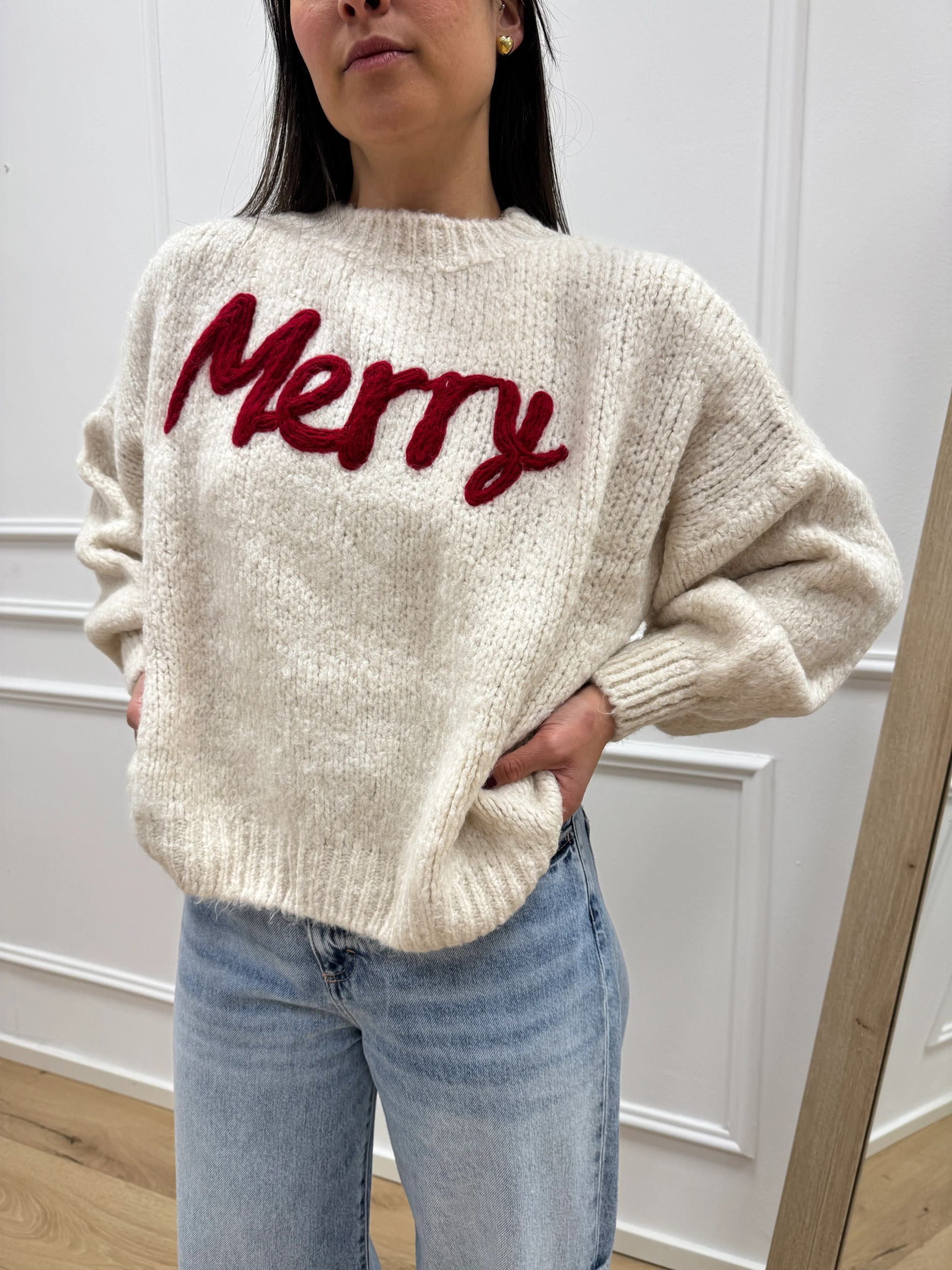 Maglione girocollo panna ricamo Merry - You Decide