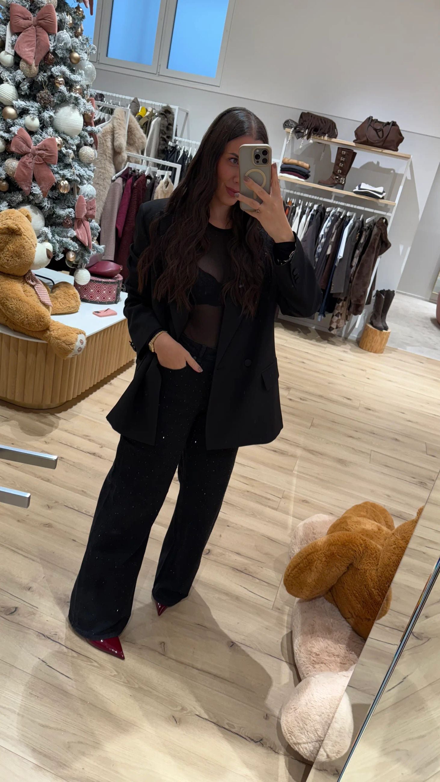 Jeans Tokyo nero wide leg fit con strass - JJXX