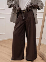 Pantaloni larghi moro con pinces e cintura - HaveOne