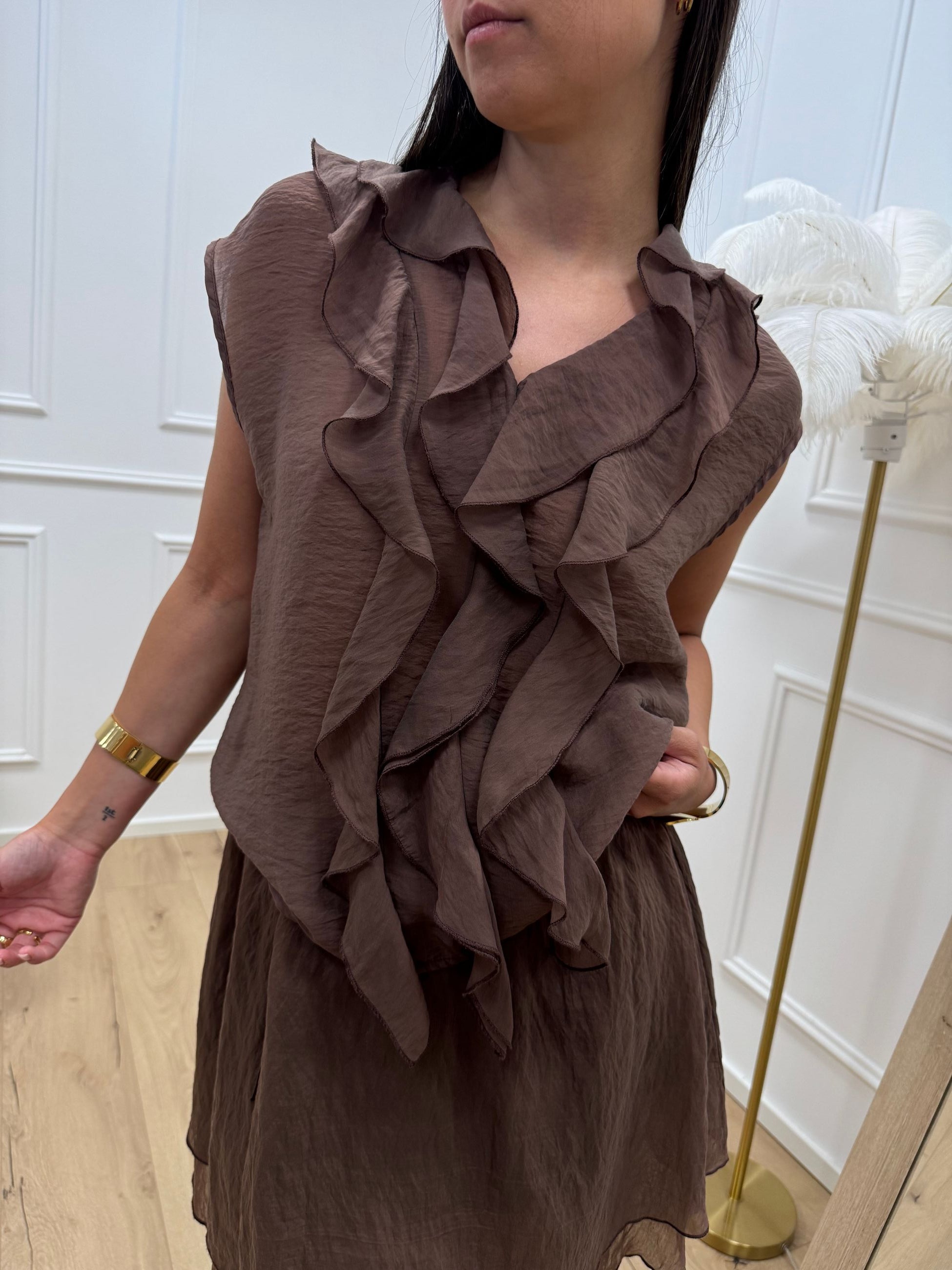 Canotta cioccolato in lyocell con rouches - HaveOne