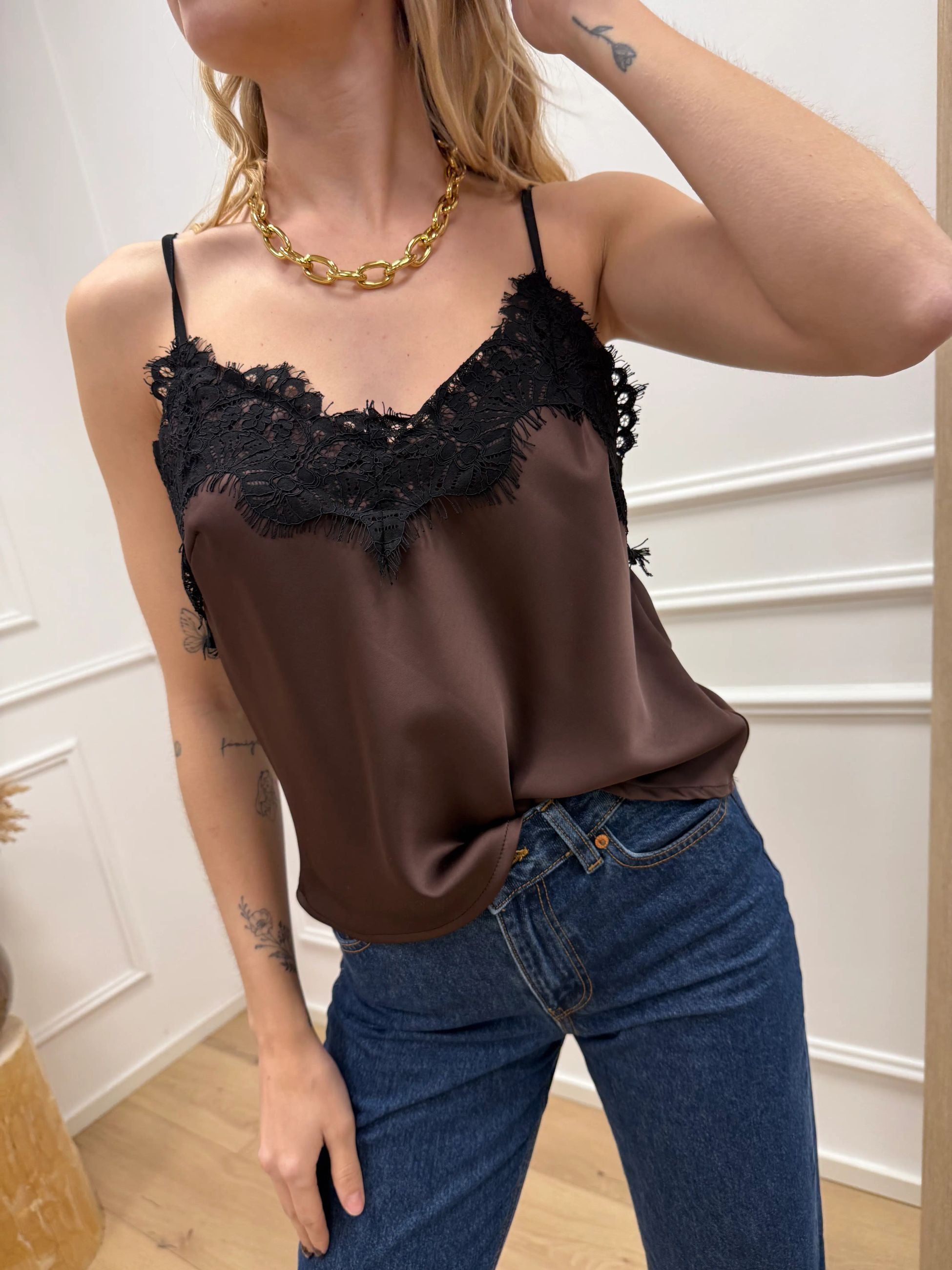 Top gianduia lingerie in rasatello - HaveOne