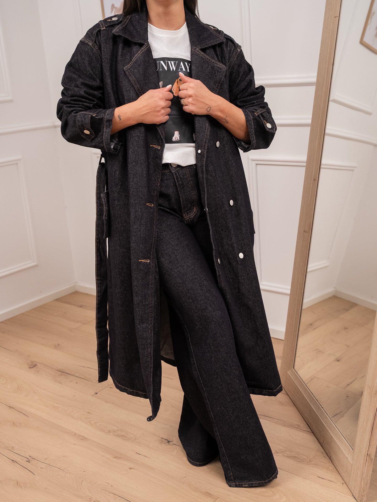 Trench lungo in denim blu scuro - Glamorous