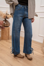 Jeans Flake blu denim con spicchio e laccetti - HaveOne