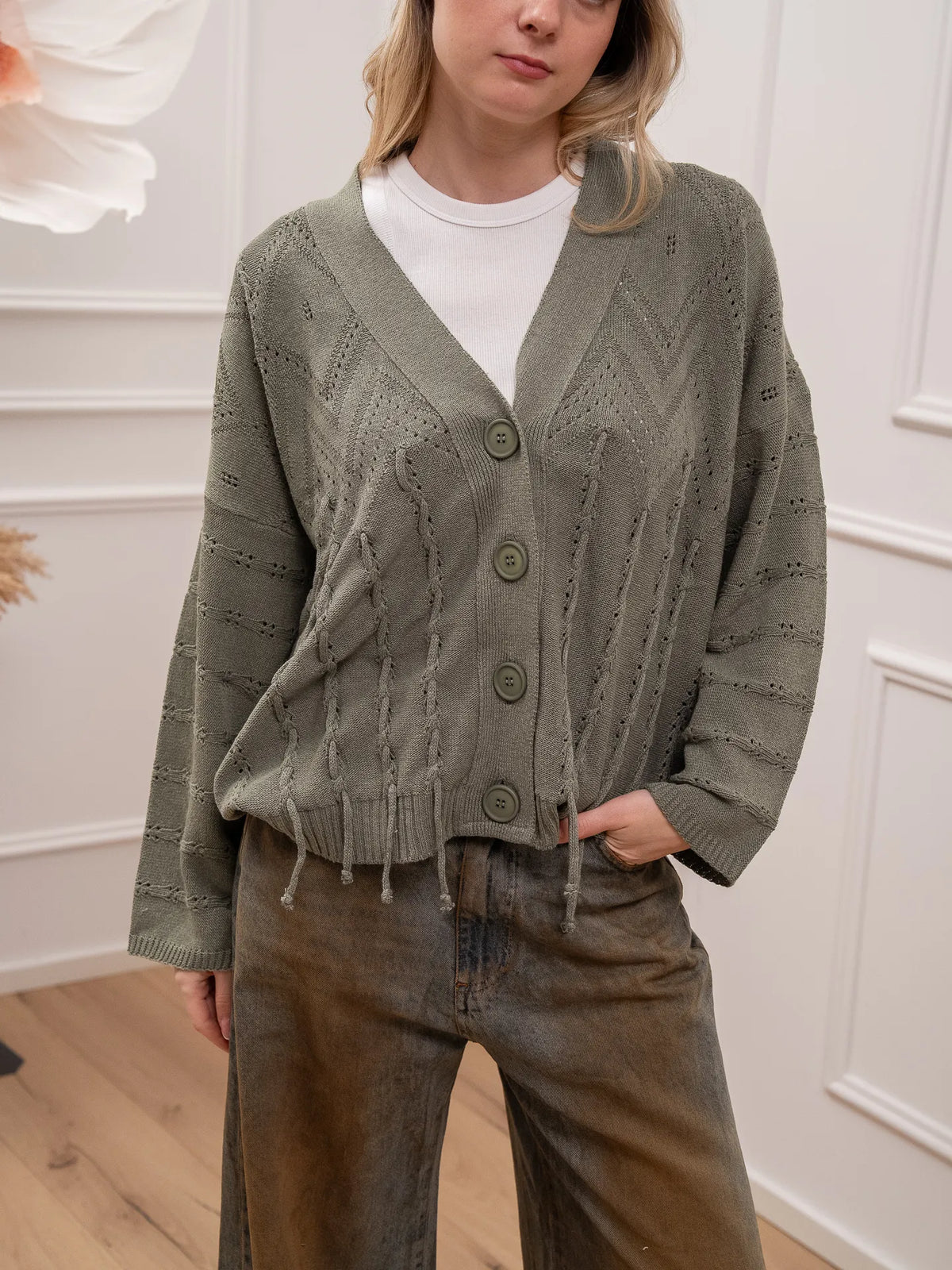 Cardigan con frange salvia - HaveOne