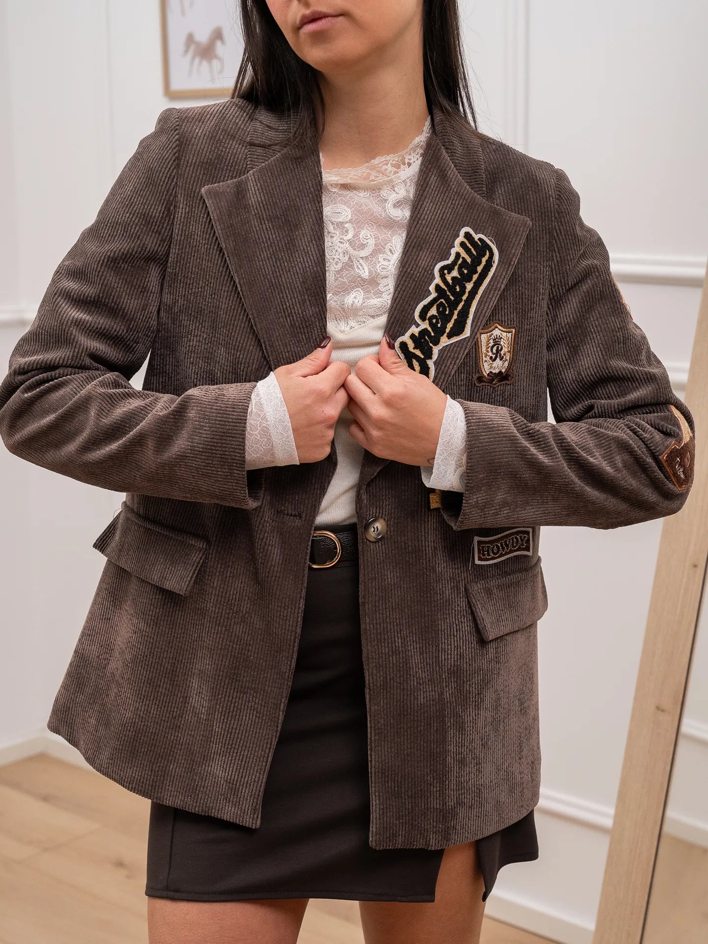 Giacca nutella a costine di velluto con patch - Vicolo