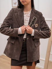 Giacca nutella a costine di velluto con patch - Vicolo