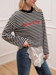 Maglia "bisou" bianca e nera con pizzo - Dixie