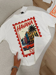 T shirt latte stampa Havana sul retro - HaveOne