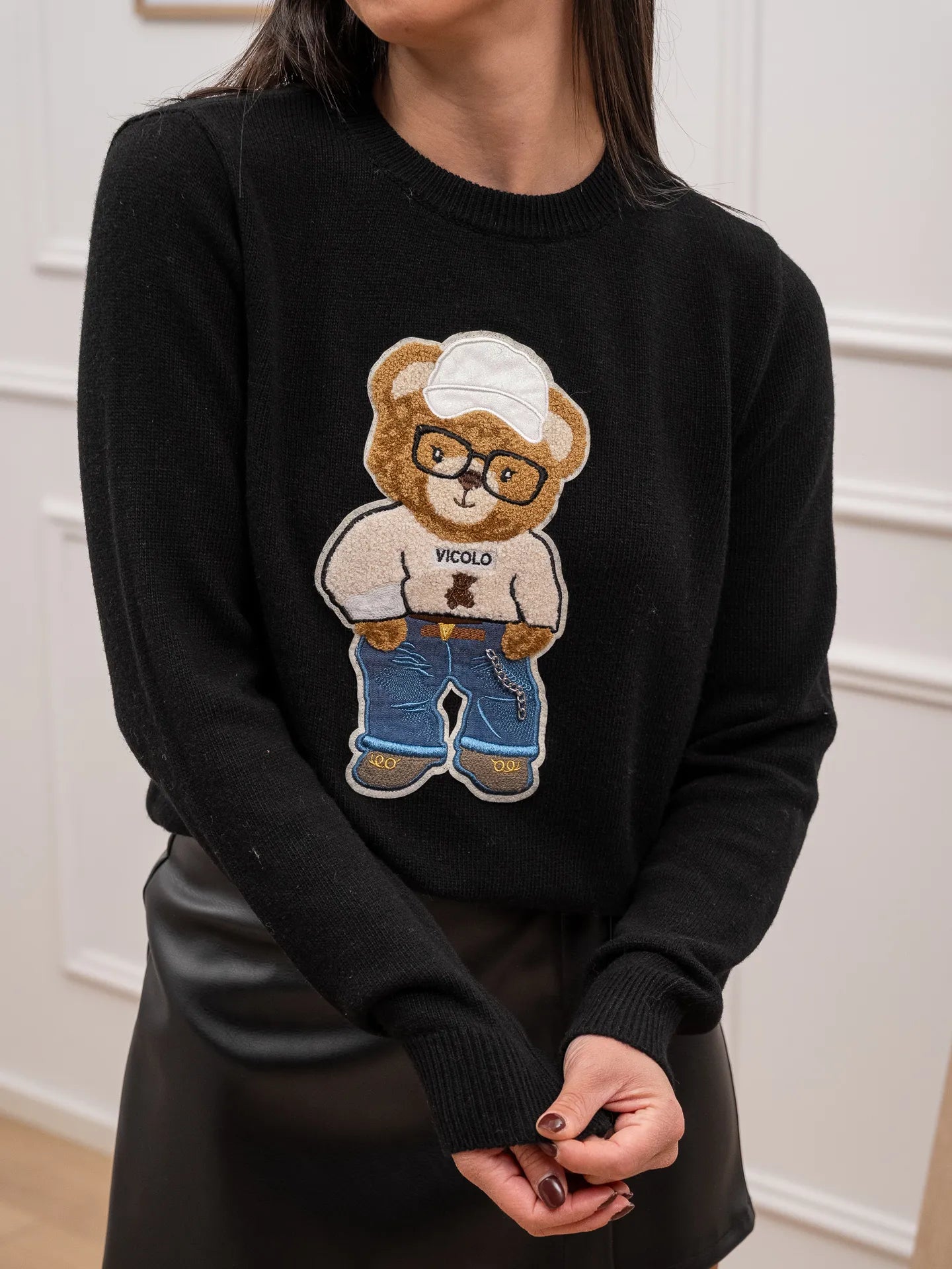 Maglia nera con patch teddy - Vicolo