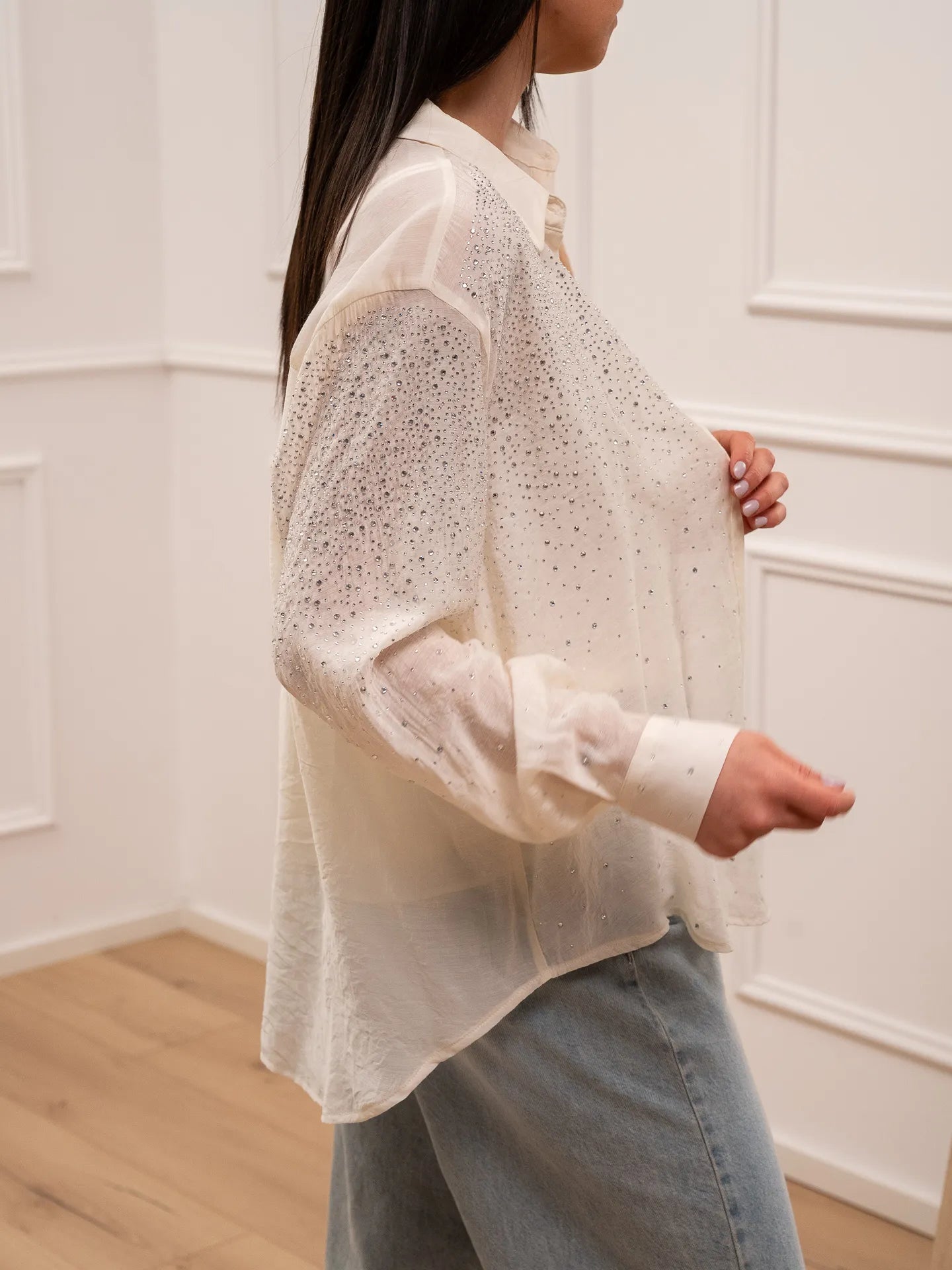 Camicia crema in mussola con strass - You Decide