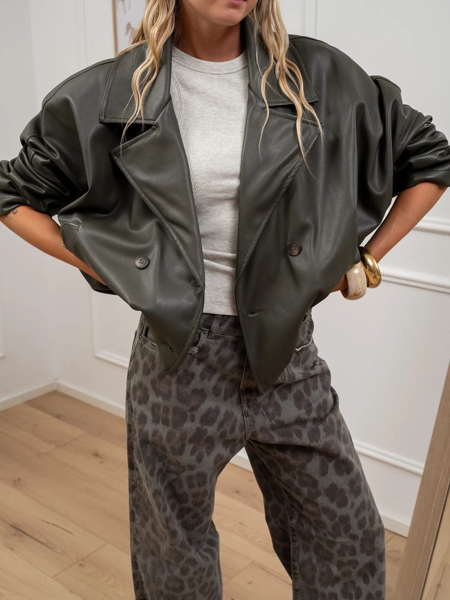 Giacca ecopelle militare oversize - HaveOne