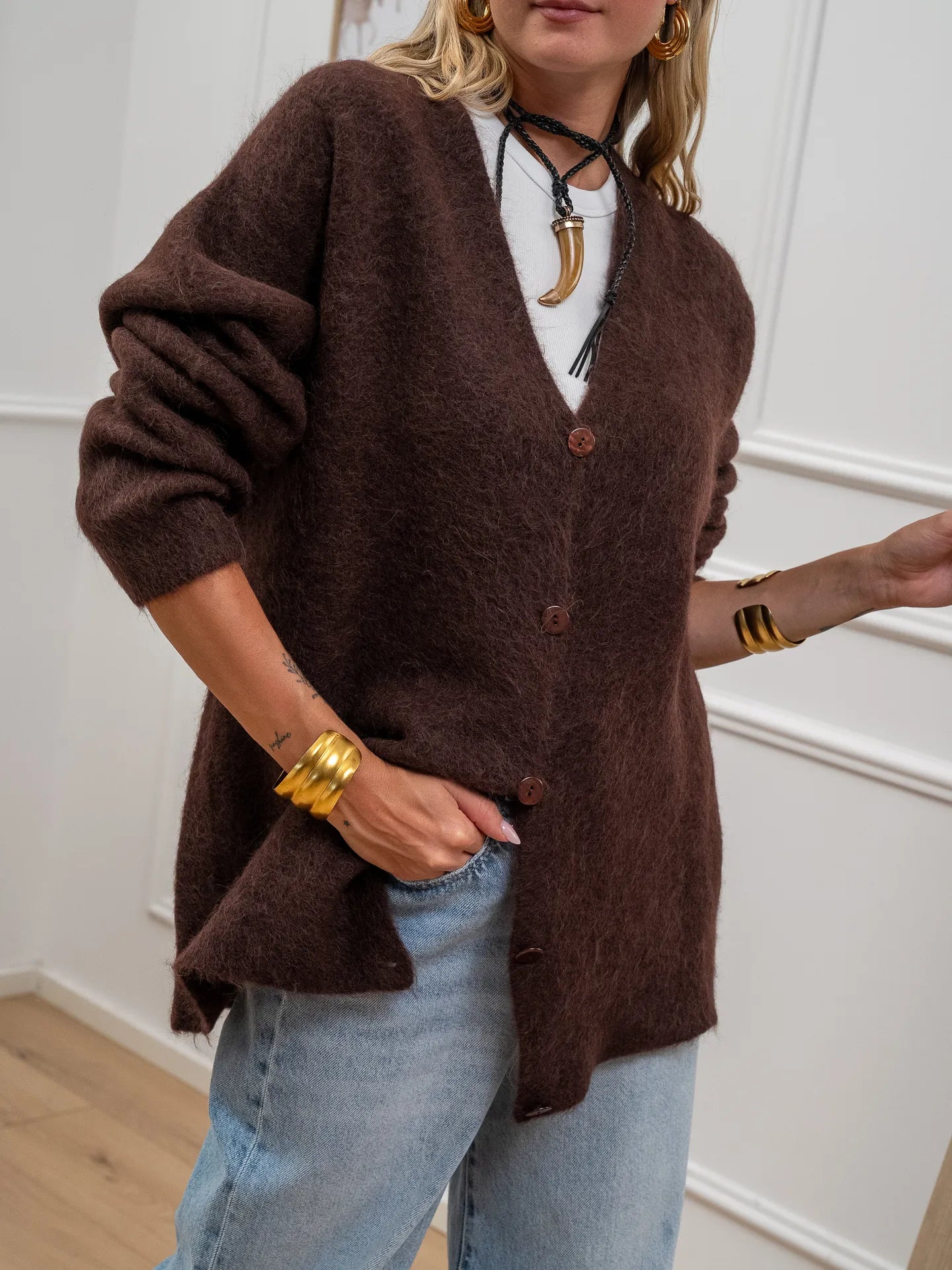 Cardigan lungo mogano alpaca superfine - Kontatto