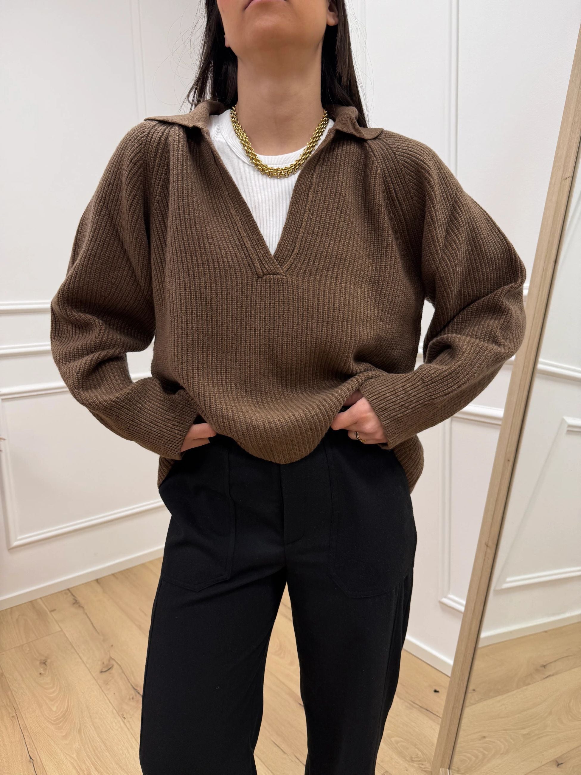 Polo costa inglese cognac misto lana - Vicolo