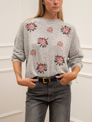 Maglia Rose perla con ricami rosa - Vicolo