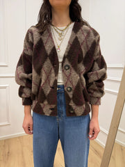 Cardigan spalla scesa rombi moro e vino - HaveOne