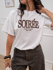 T shirt "Soirèè" ricamata moka - Vicolo