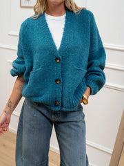 Cardigan ottanio a tre bottoni con taschine - HaveOne