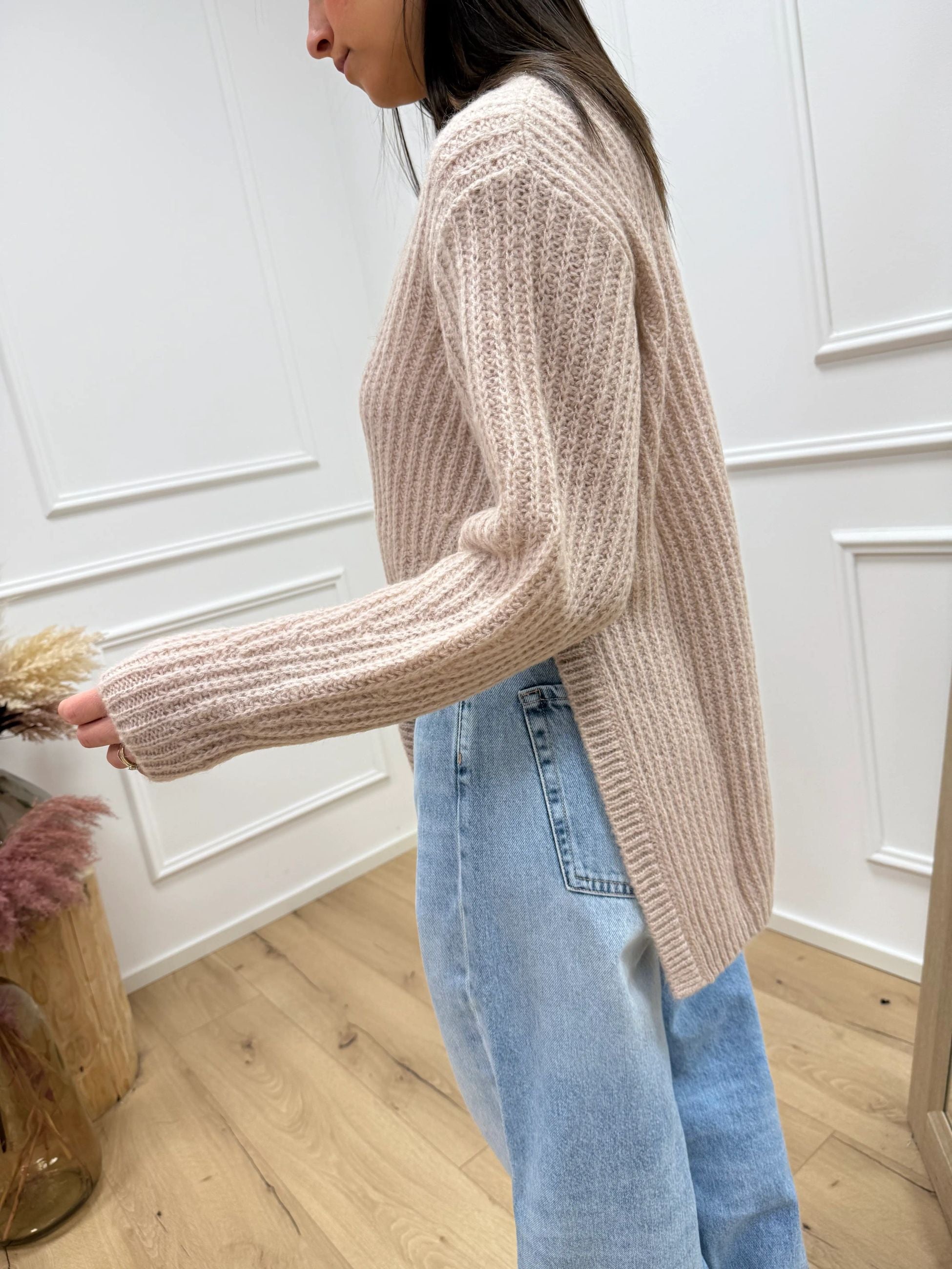 Maxi maglia nude con spacco misto mohair - Kontatto