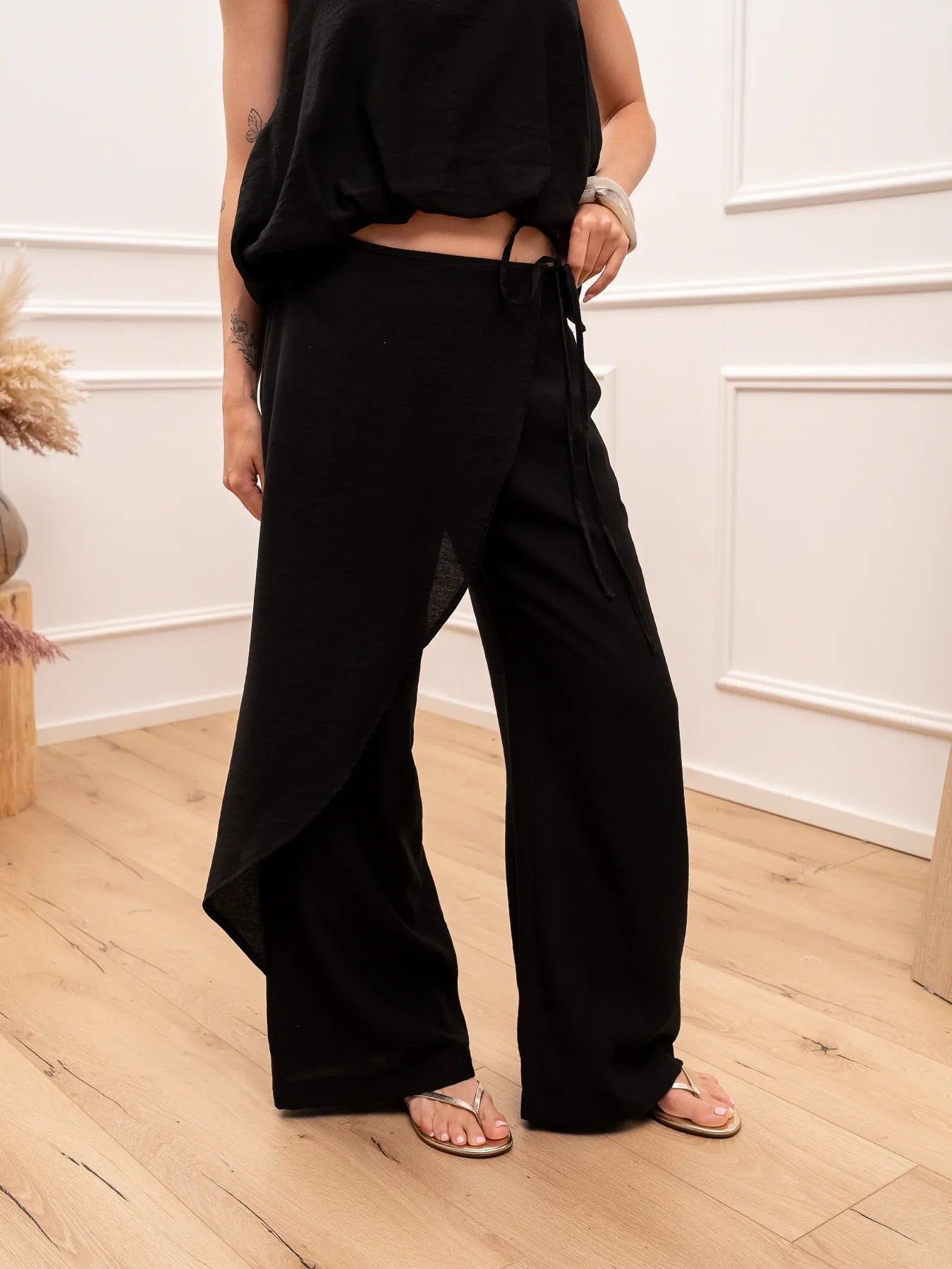 Pantaloni Balloon neri misto lino - HaveOne