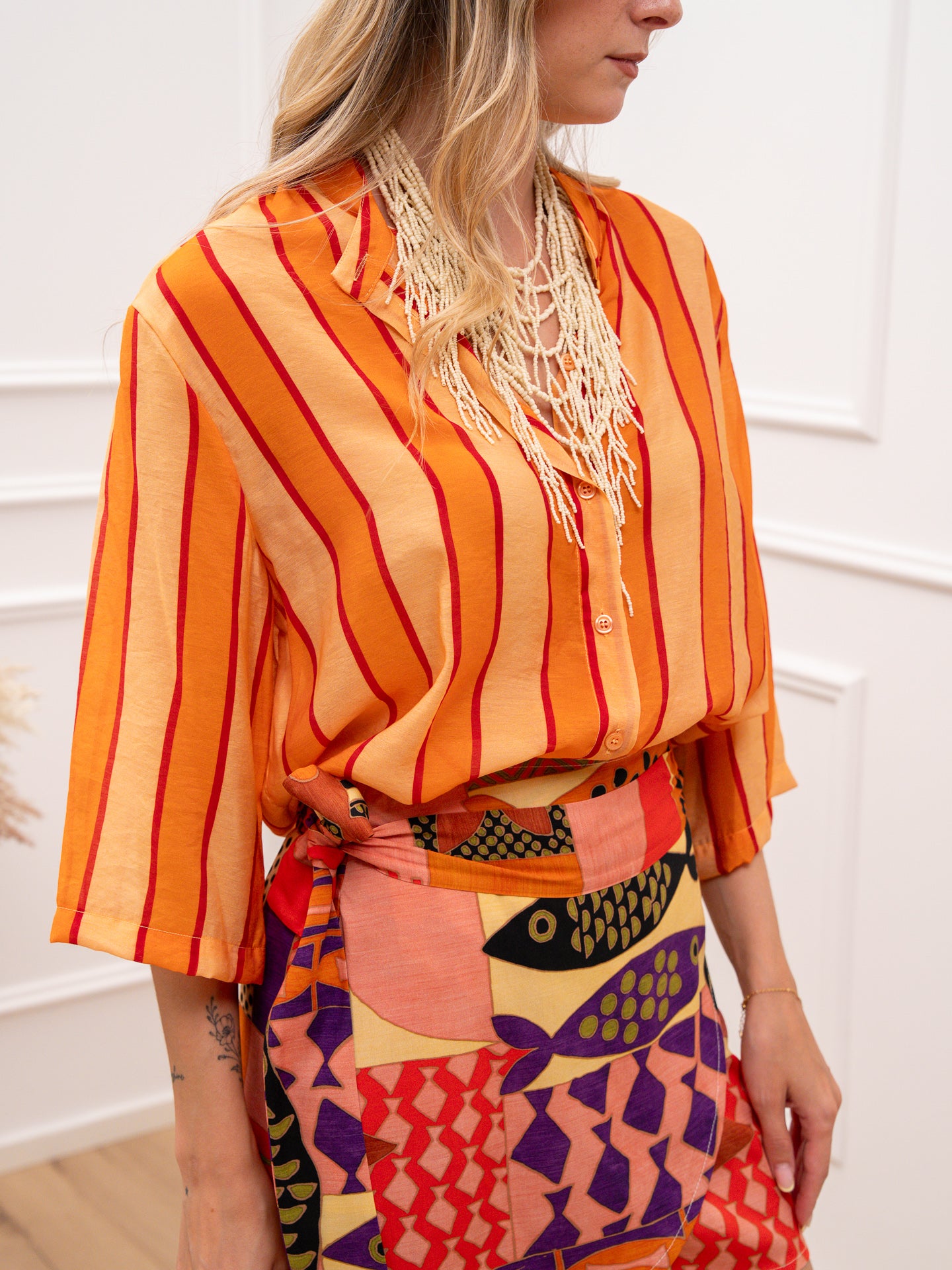 Camicia rigata Sardine arancio, salmone e rosso - Dixie
