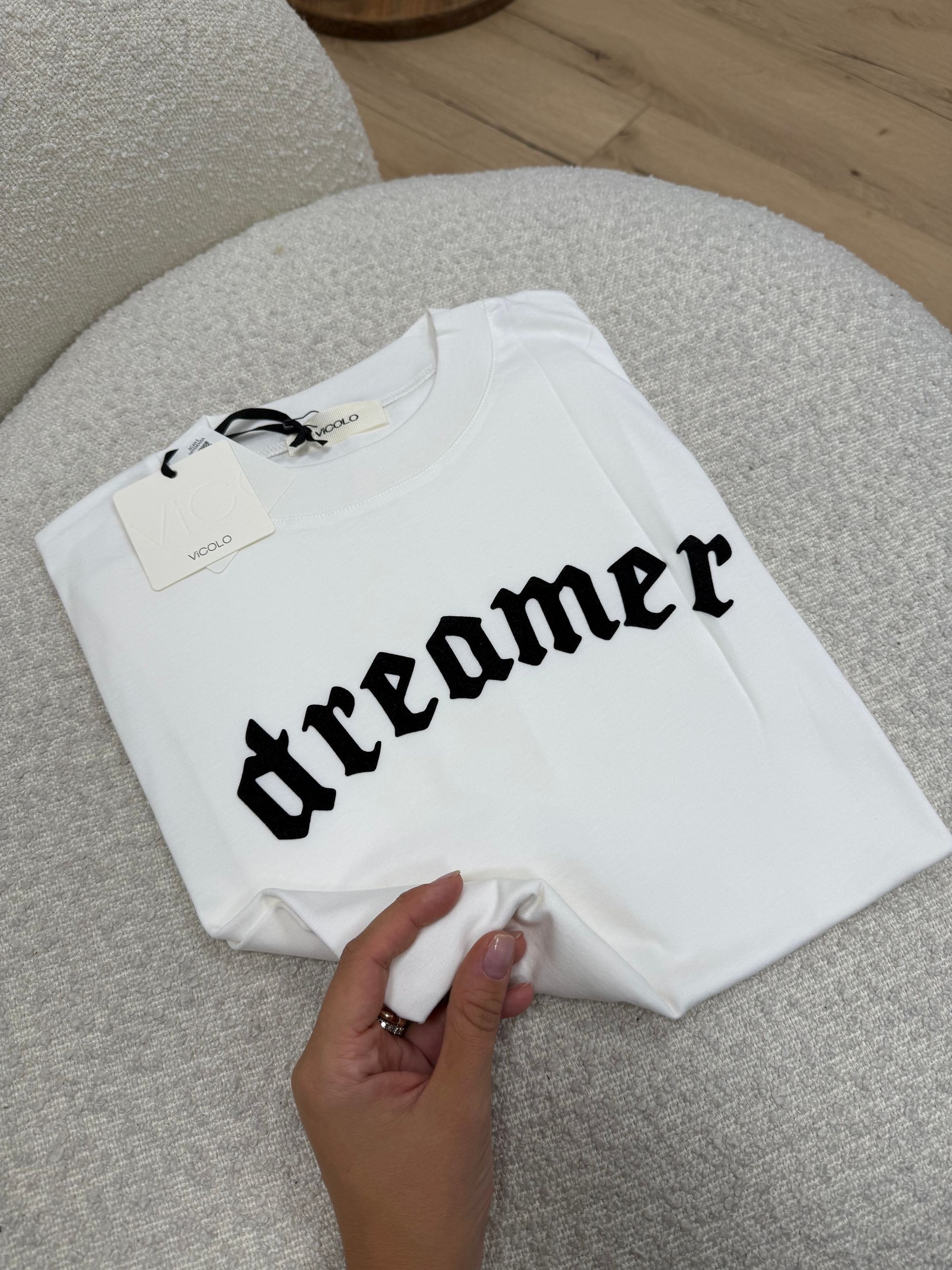 T shirt bianca stampa "Dreamer" floccata - Vicolo