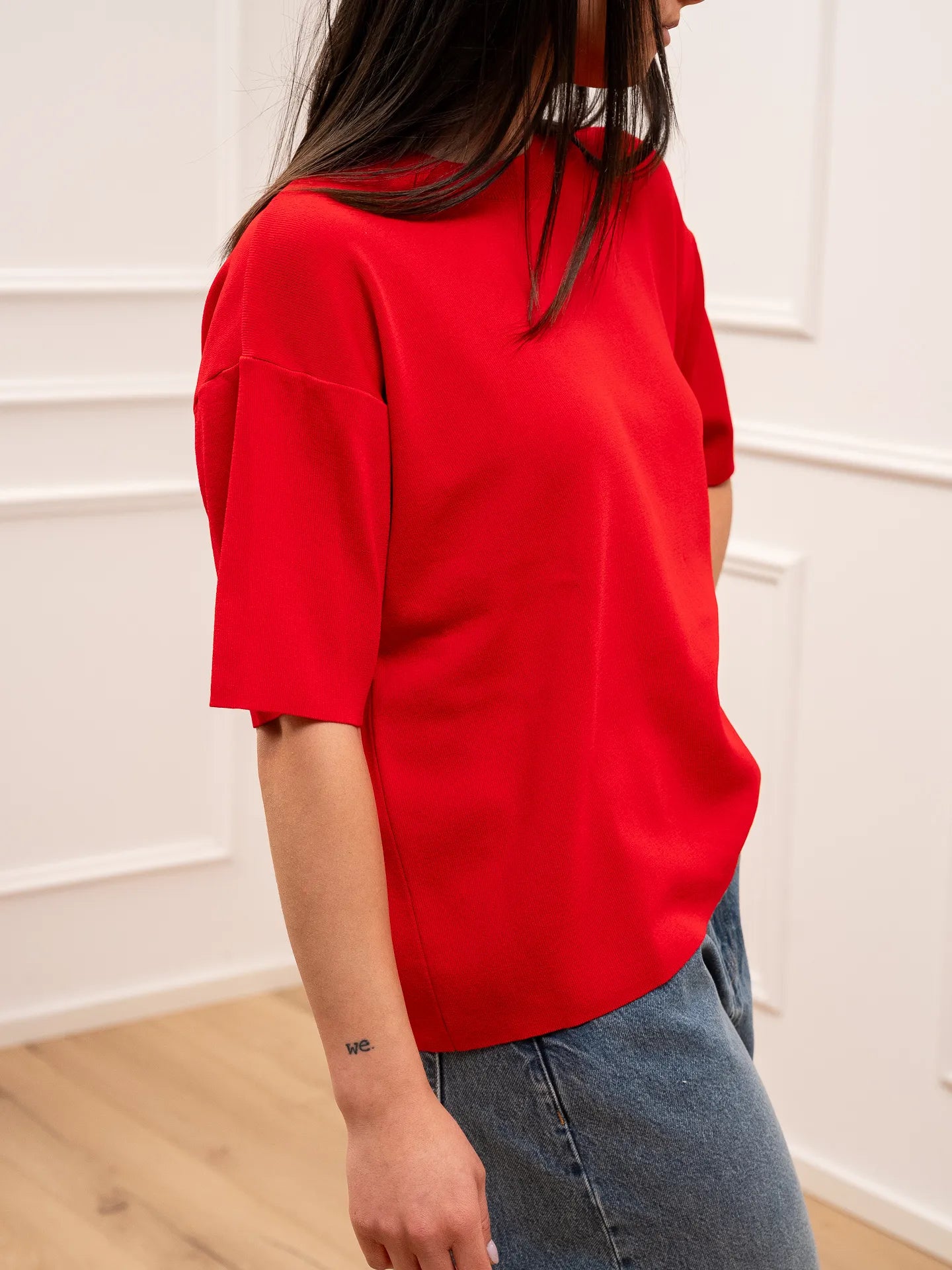 T shirt in tricot rossa a scatoletta - Vicolo